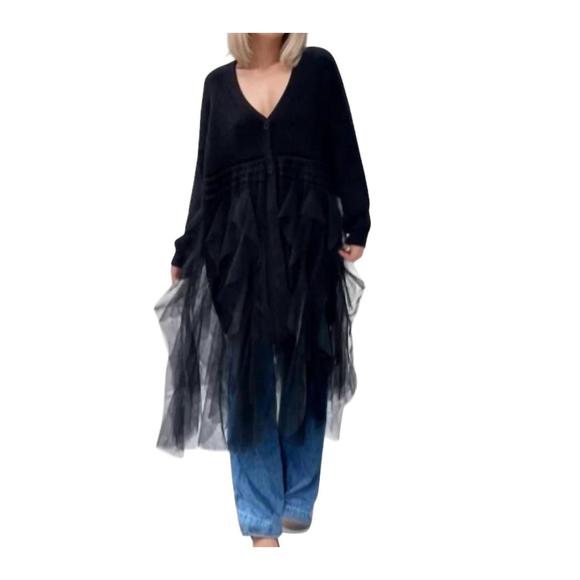 NEW MADONNA & CO. tulle trim sweater dress in black - Picture 2 of 5